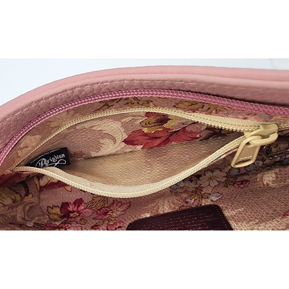 NWT Brighton Roselie Pink Leather Floral Shoulder Bag Silver Chain Heart Charm - Picture 13 of 16